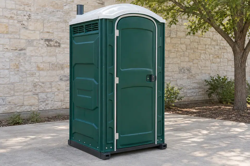 Portable toilet positioned on an outdoor surface