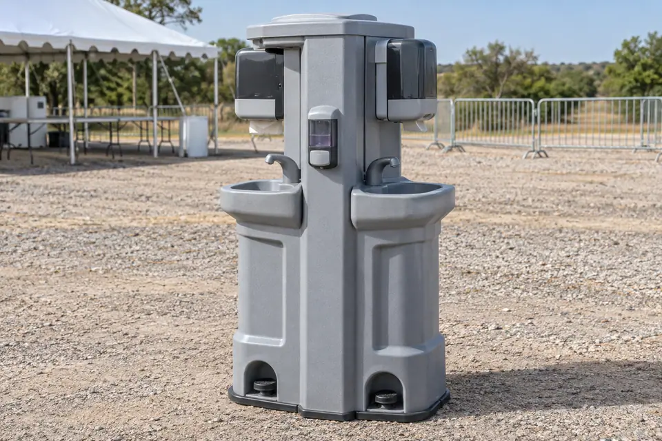 Twin-sided portable handwashing station with foot pumps
