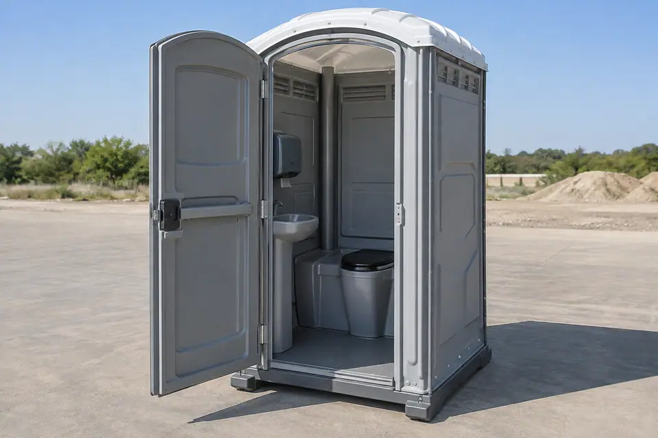 Open portable toilet showing the interior fittings